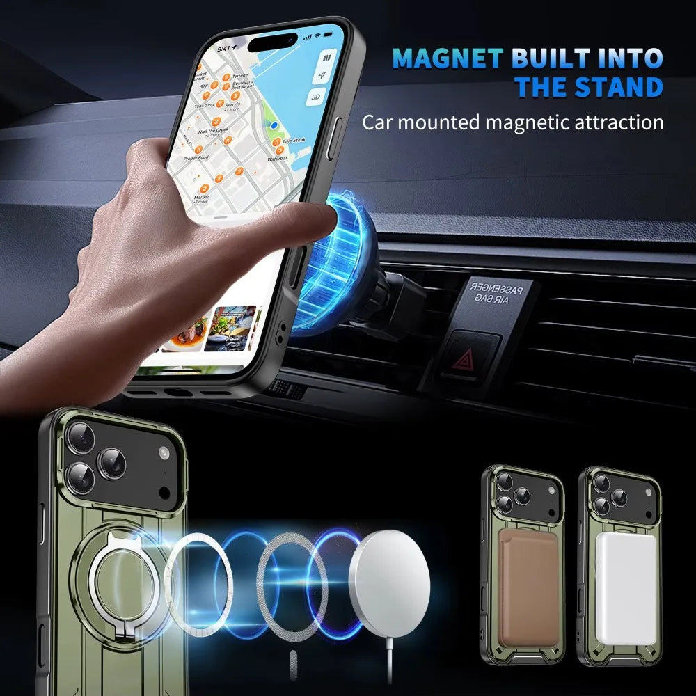 PureGuardCases 360° Rotate Stand iPhone Case – MagSafe Shockproof Armor Cover
