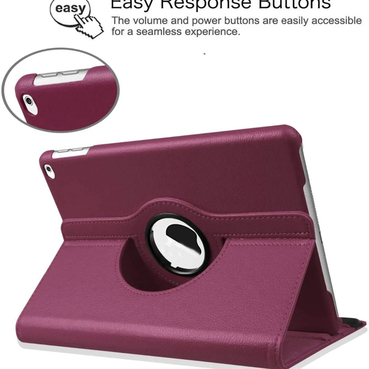 PureGuardCases 360° Rotating Leather Stand Case for iPad