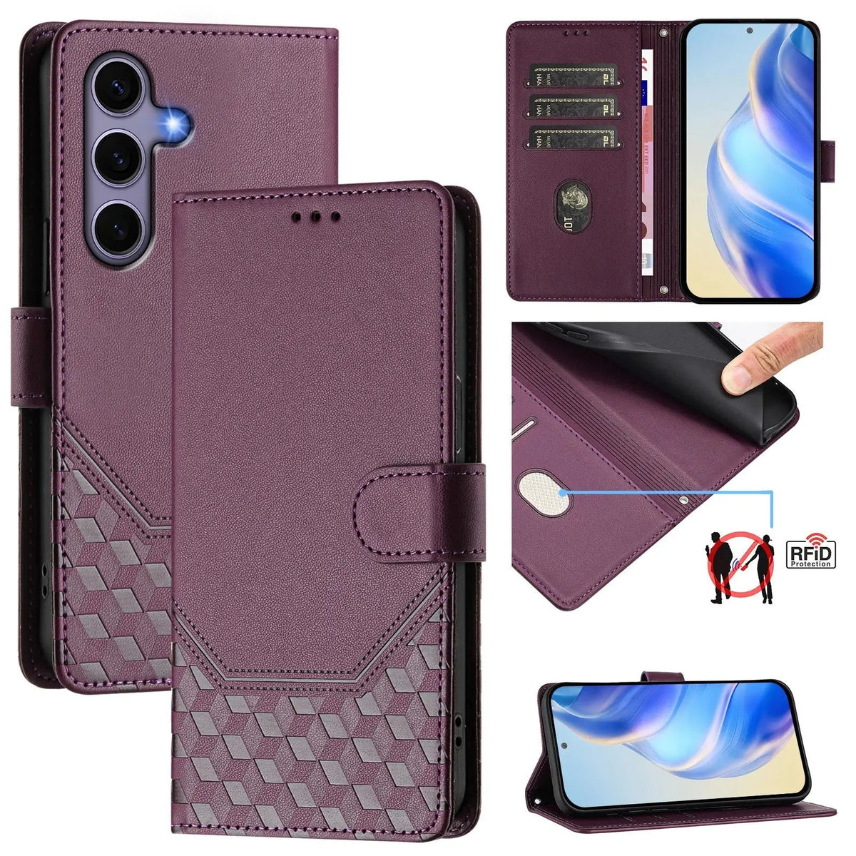 3D Cube Wallet Case Galaxy S20-S26, front & back