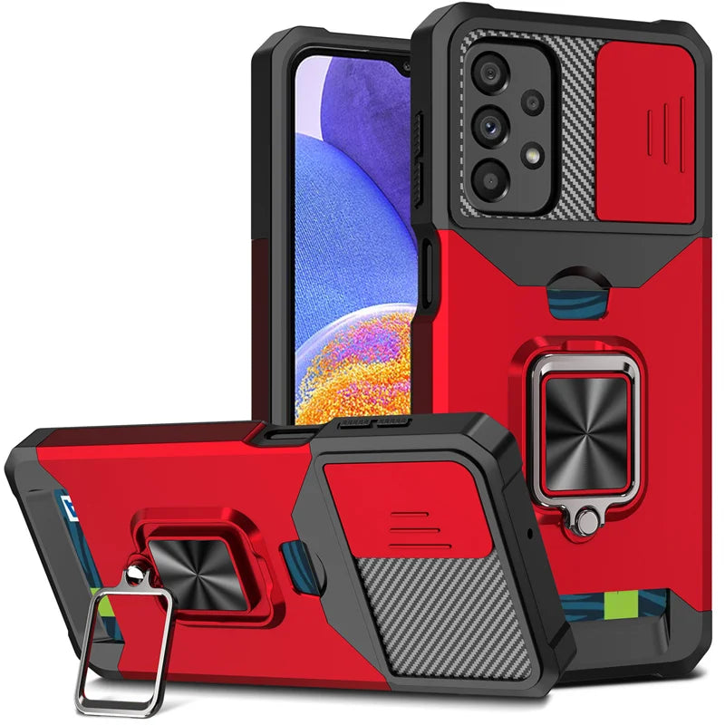 PureGuardCases Armor Ring Case with Card Holder for Samsung Galaxy