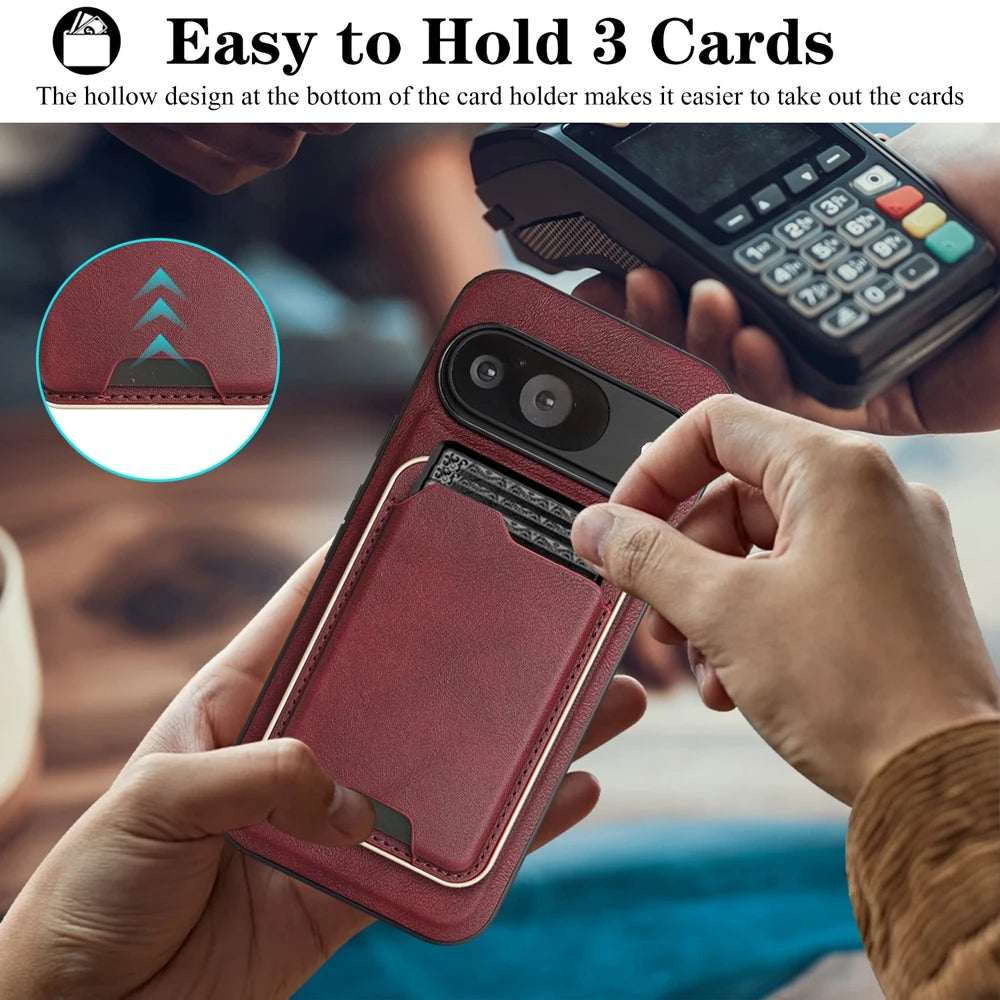 PureGuardCases 2-in-1 Magnetic Leather Wallet Case for Google Pixel