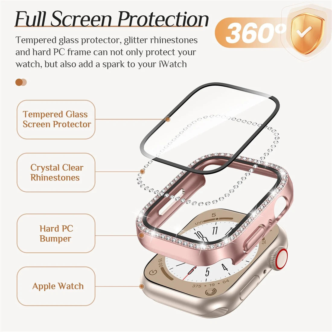 PureGuardCases Milanese Magnetic Band with Diamond Case for Apple Watch