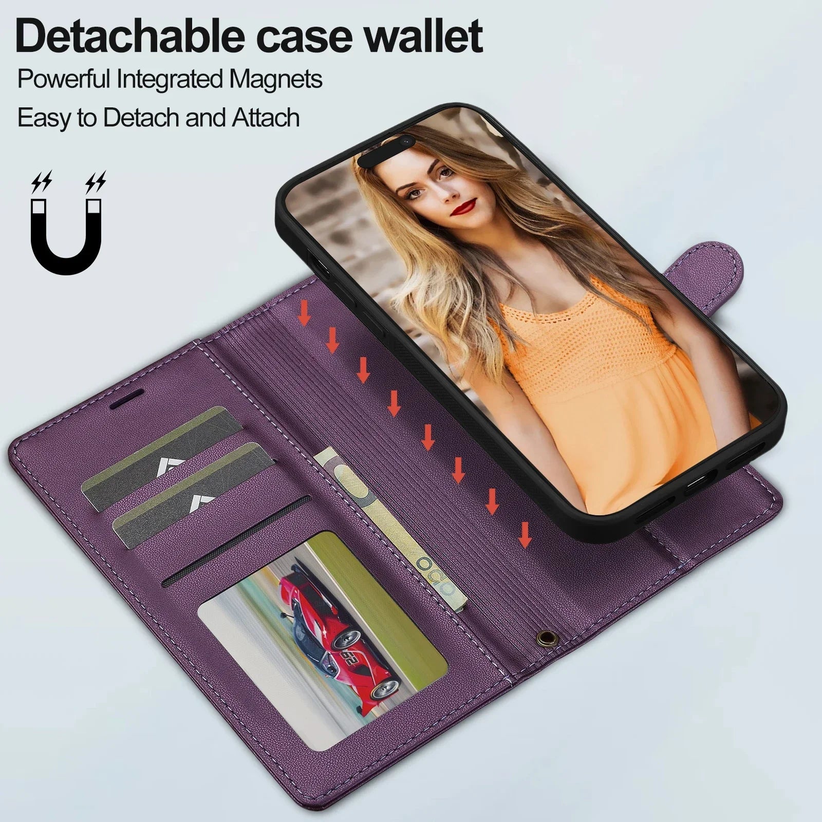 PureGuardCases 2-in-1 Magnetic Detachable Leather Wallet Case for iPhone