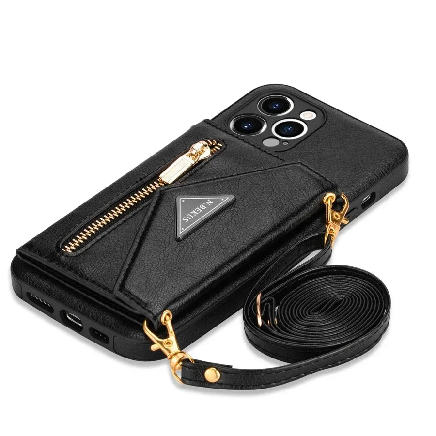 PureGuardCases Crossbody Zipper Wallet iPhone Case – Magnetic Flip Card Holder Leather Cover