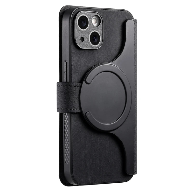 Black 2-in-1 detachable MagSafe magnetic flip card holder wallet case for iPhone 18 to 11 series