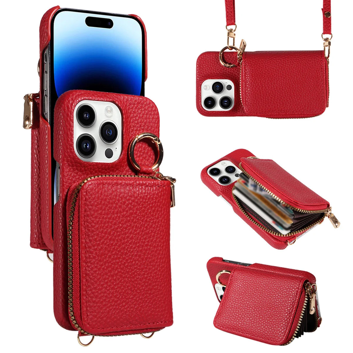 PureGuardCases Faux Leather Crossbody Wallet iPhone Case – Card Holder Protective Cover