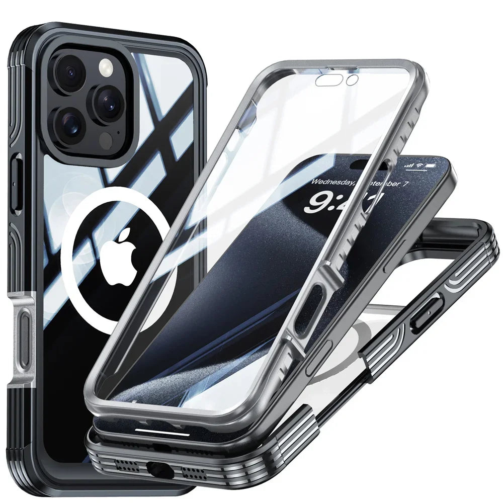PureGuardCases Full Body Magnetic iPhone Case – MagSafe Tempered Glass Shockproof Cover