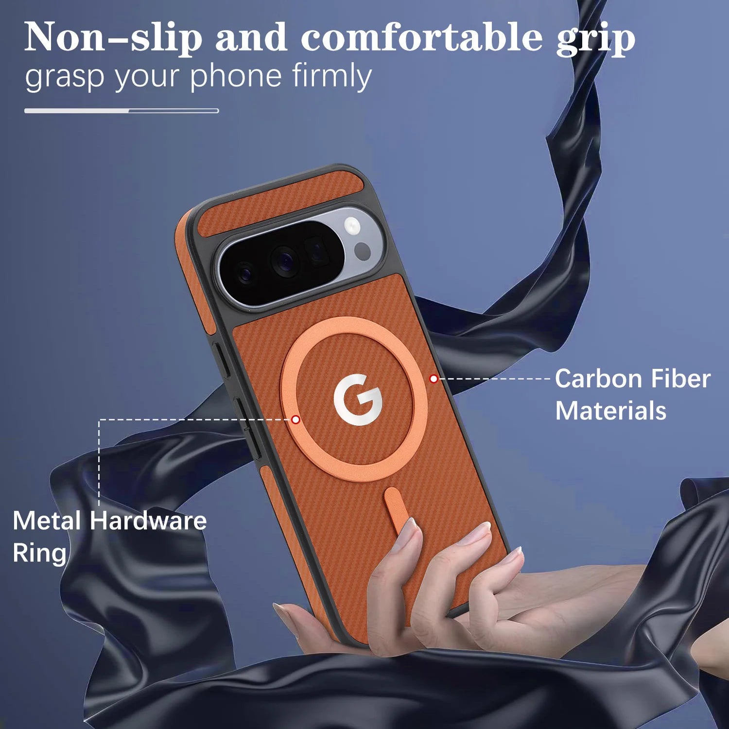 PureGuardCases Carbon Fiber Magnetic Leather Case for Google Pixel