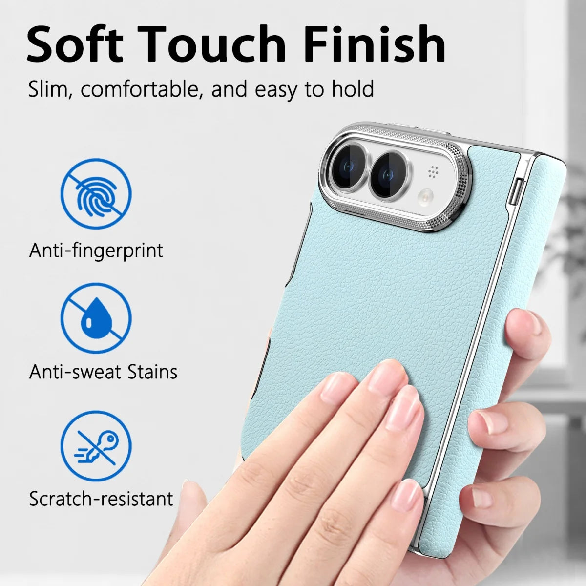 Lychee Leather Hinge Case for iPhone Duo, Magnetic Axle - Product View 4