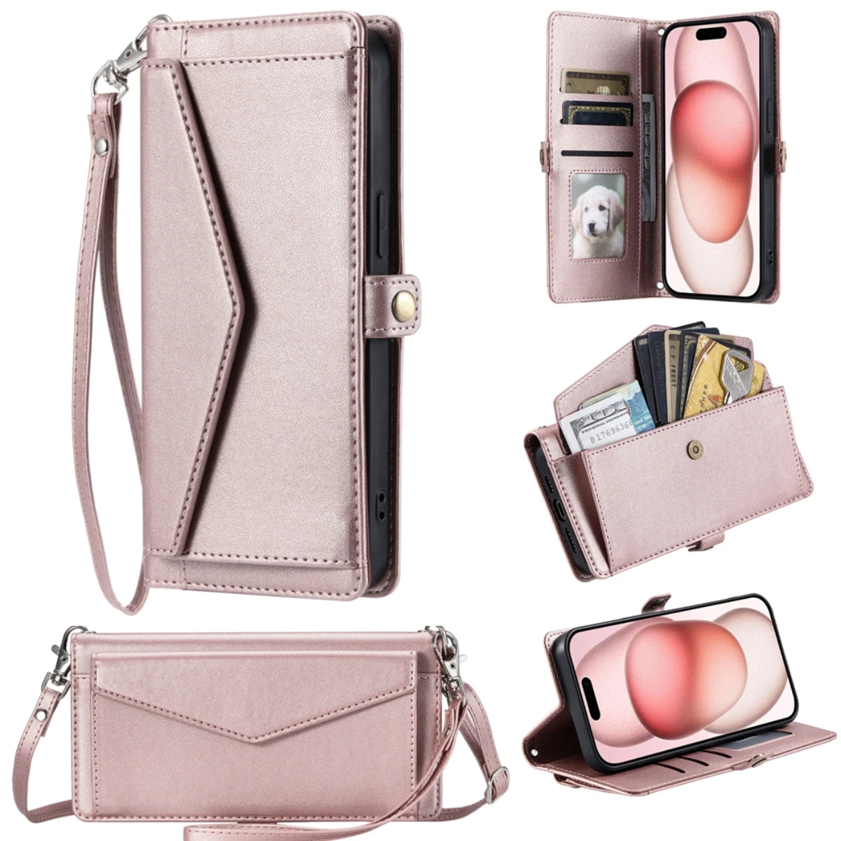 PureGuardCases Crossbody Leather Wallet iPhone Case – Card Pocket Shoulder Cover