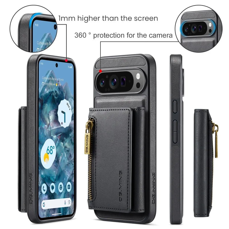 PureGuardCases 2-in-1 Magnetic Leather Wallet Case for Google Pixel