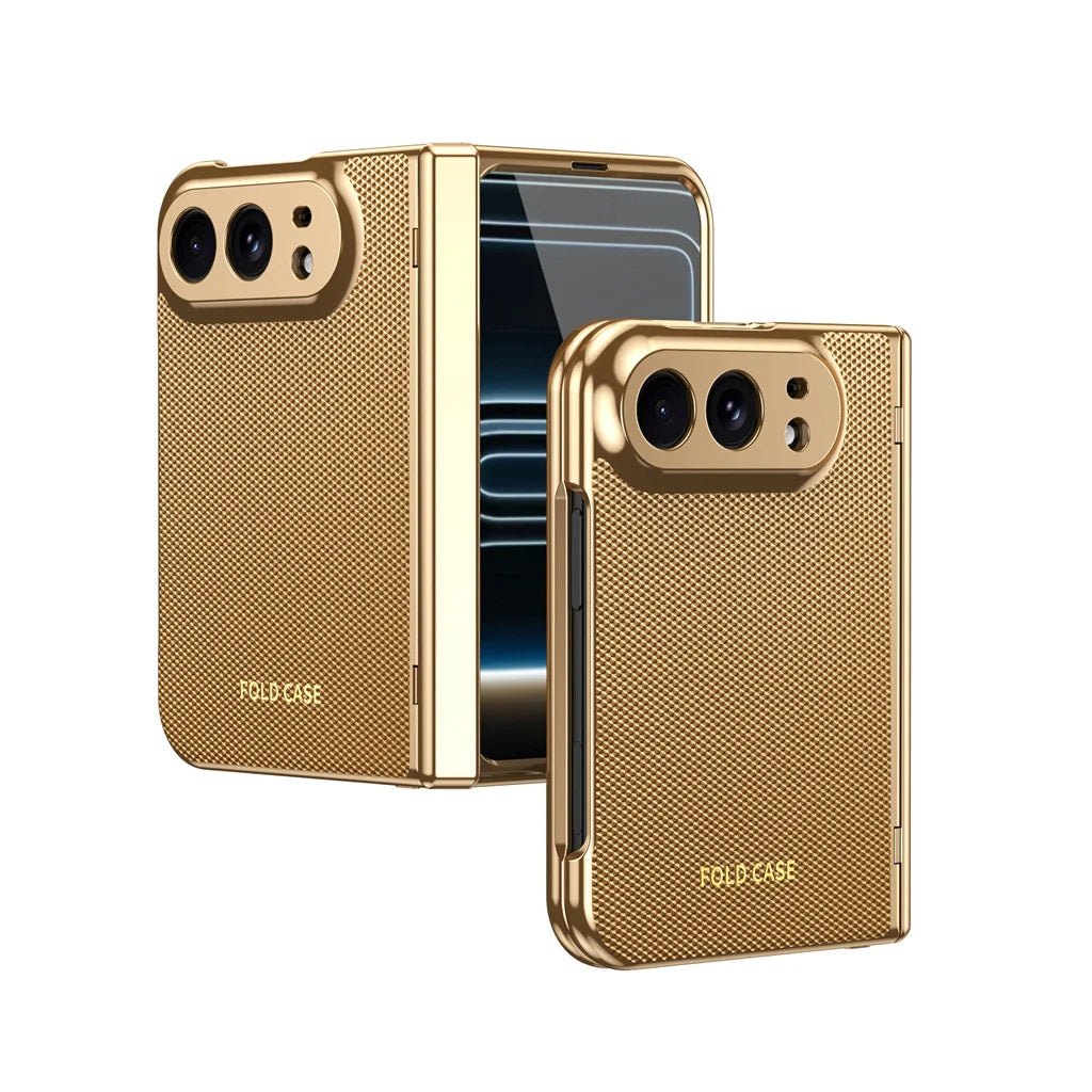 Gold Plated Leather Hinge Case for iPhone Duo, Glass Film - Product View 7