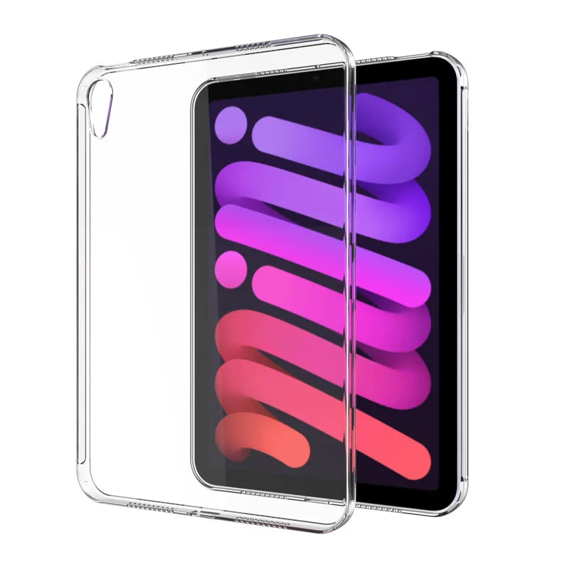 Clear ultra-thin TPU case for iPad Mini 7 (A17 Pro), front and back views