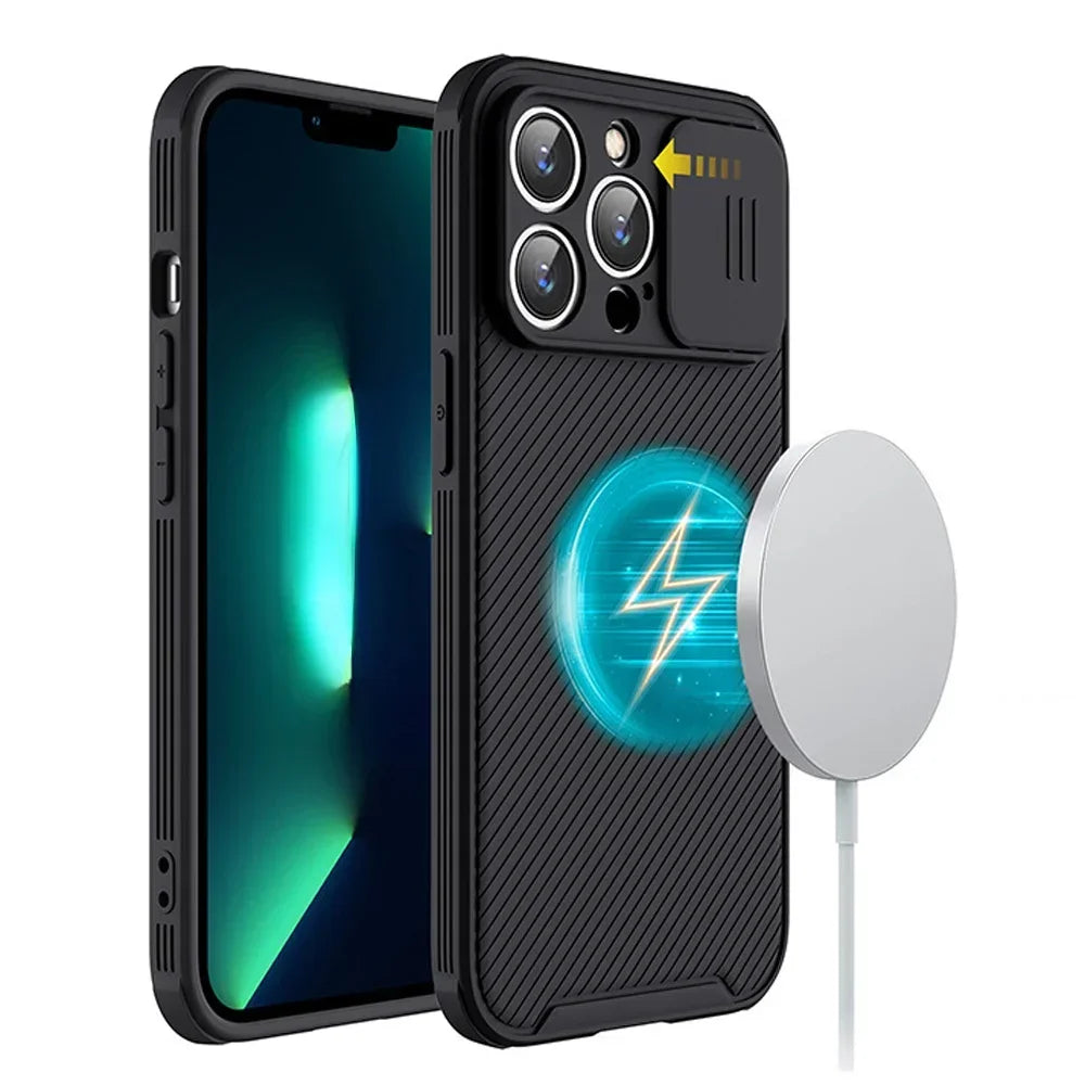 PureGuardCases Slide Camera Lens Magnetic iPhone Case – MagSafe Silicone Cover