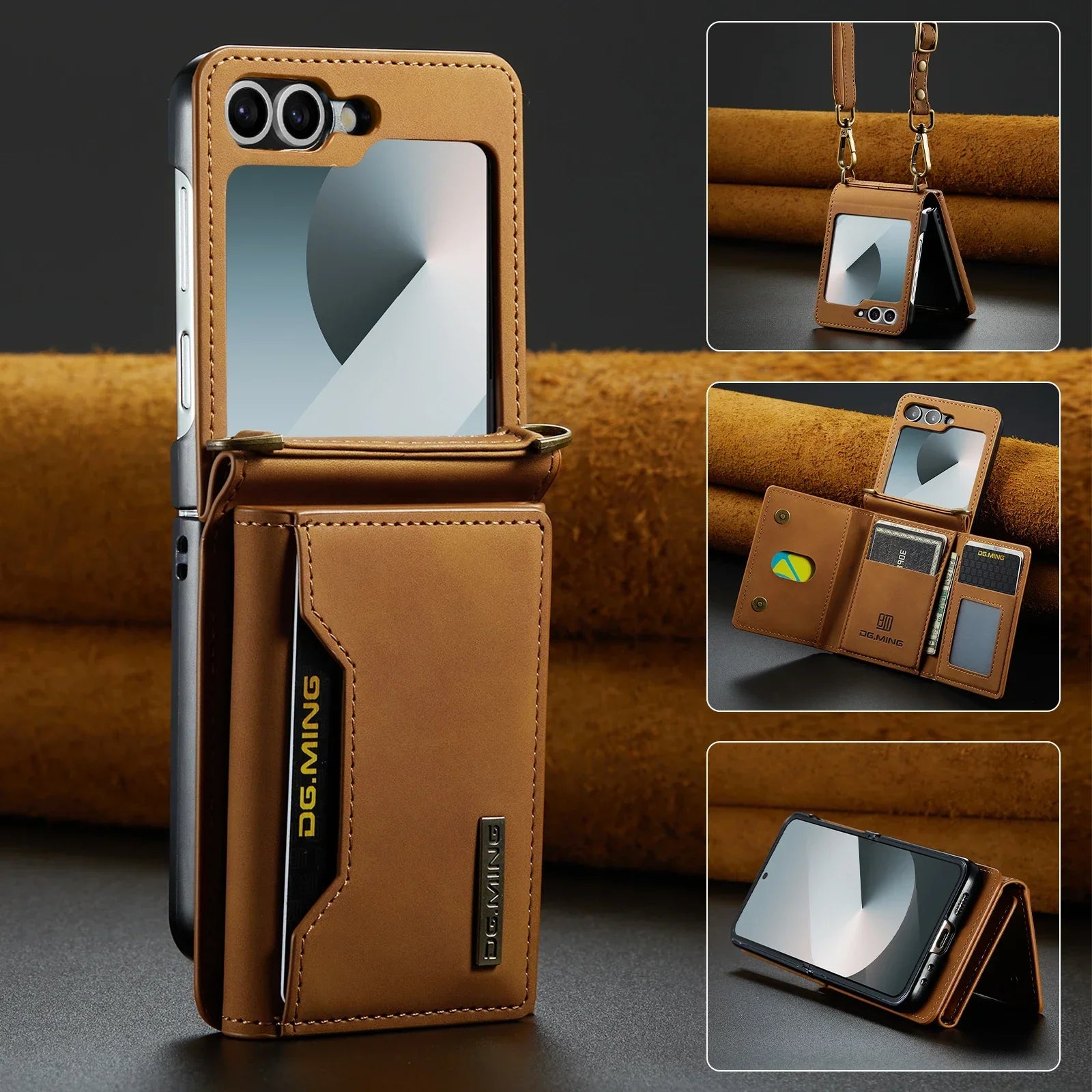 PureGuardCases Crossbody Leather Wallet Case for Samsung Galaxy Z Flip
