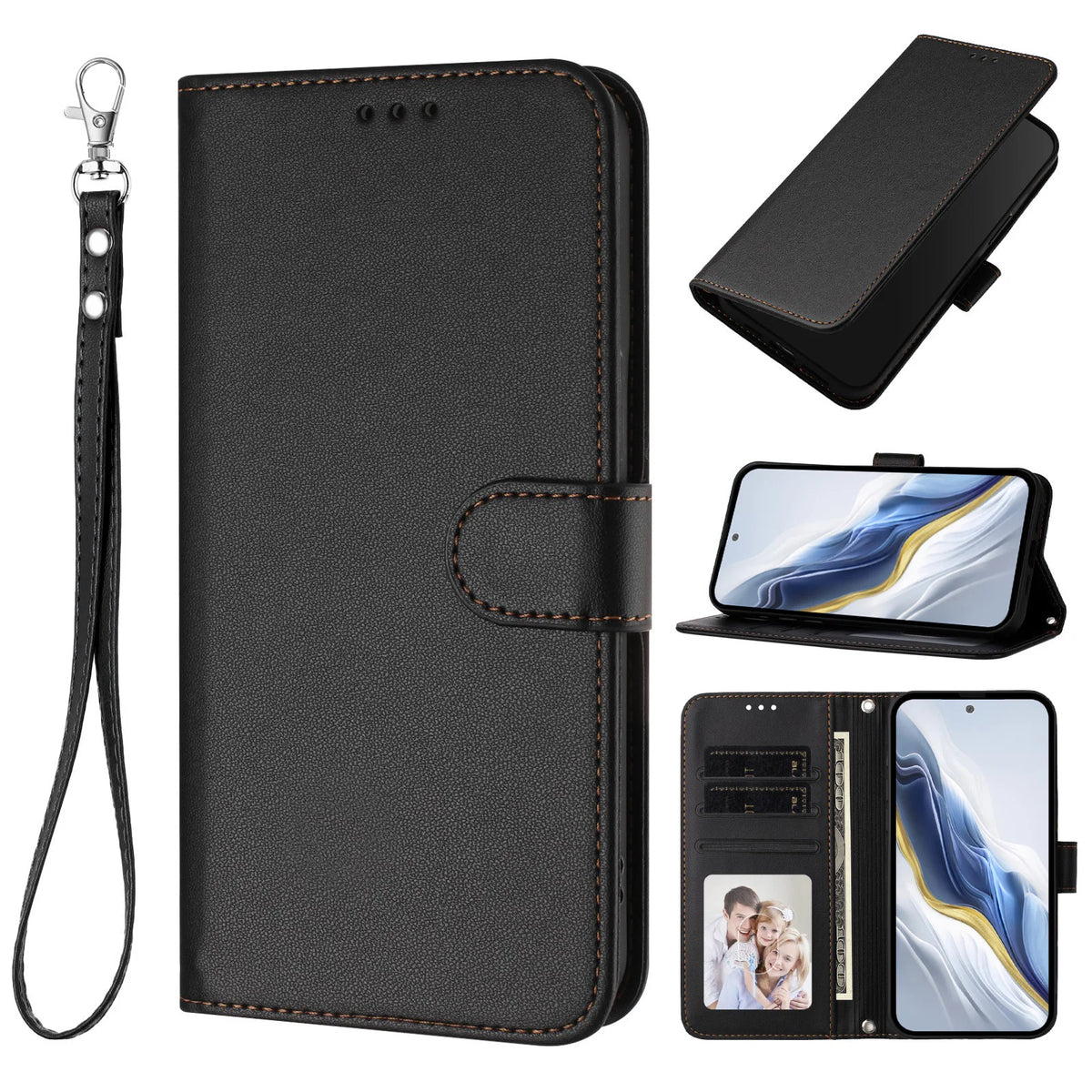 Lanyard Flip Wallet Case iPhone 11-18, Black