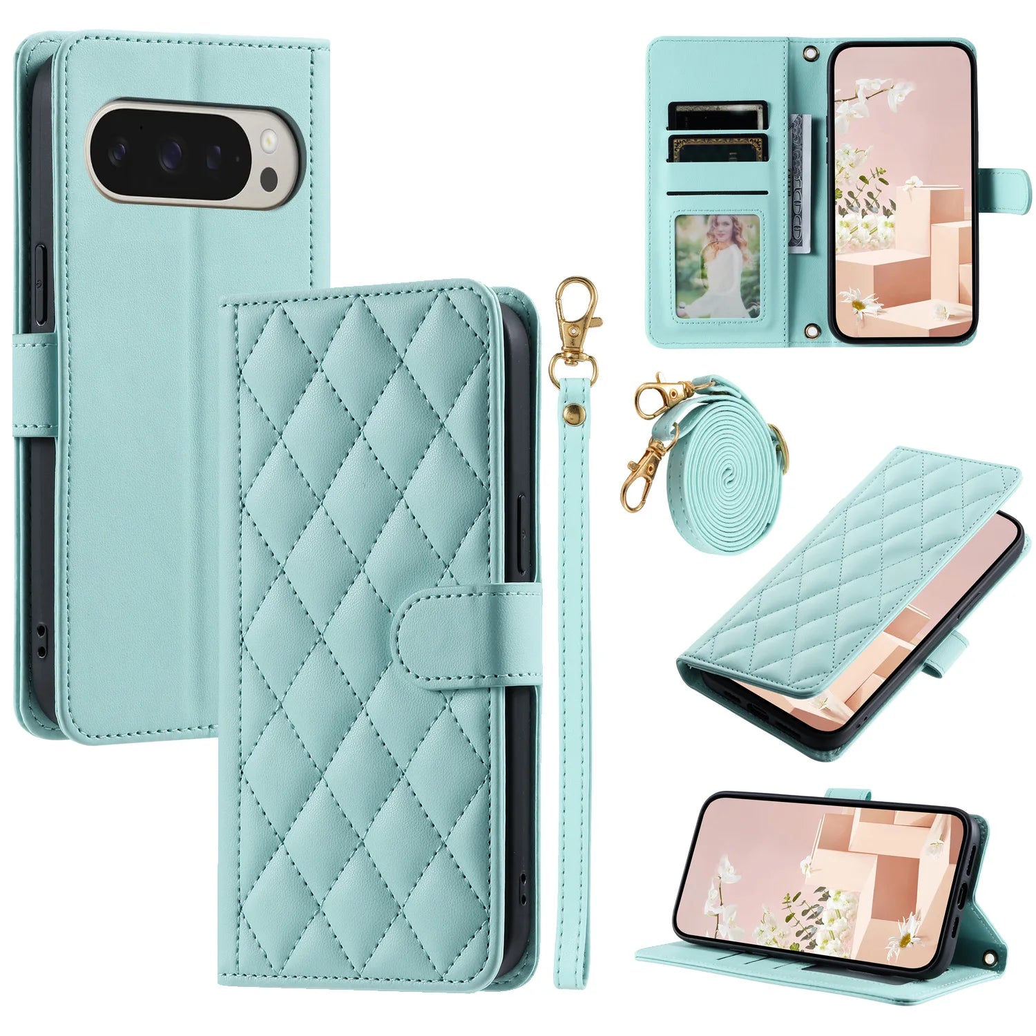 PureGuardCases Crossbody Leather Wallet Case for Google Pixel