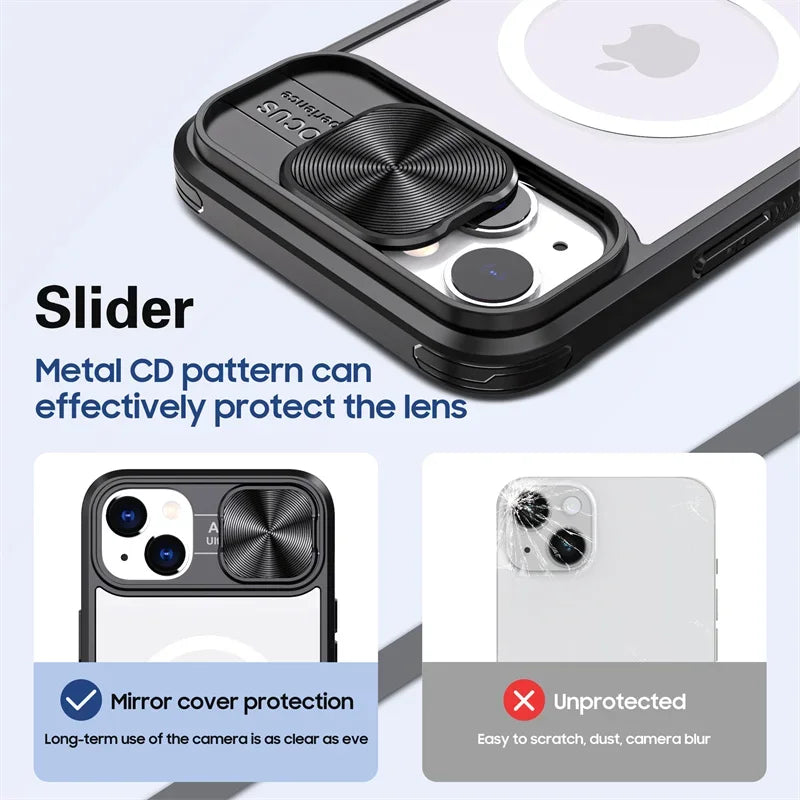 PureGuardCases Slide Camera Lens Acrylic iPhone Case – MagSafe Magnetic Cover