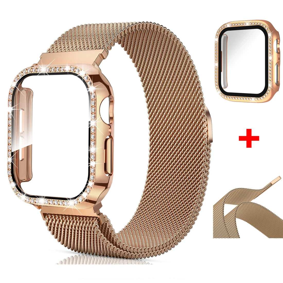 PureGuardCases Milanese Magnetic Band with Diamond Case for Apple Watch