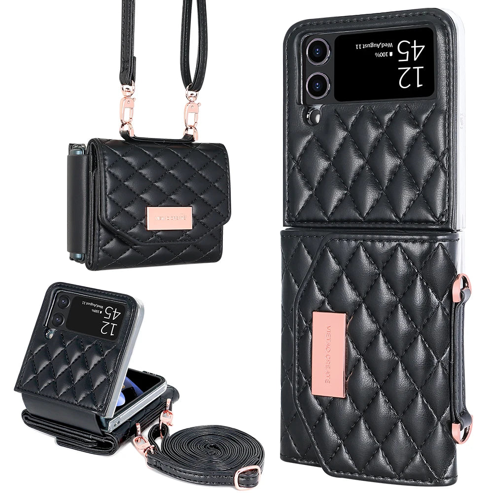 PureGuardCases Crossbody Leather Wallet Case for Samsung Galaxy Z Flip