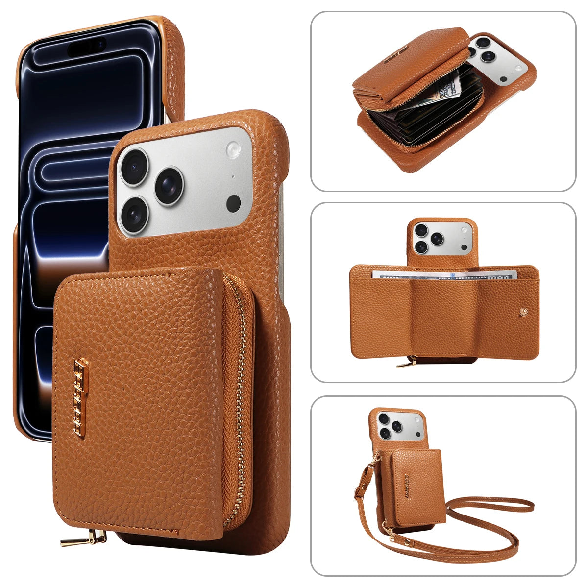 PureGuardCases Crossbody PU Leather Wallet iPhone Case – Card Holder Stand Protective Cover
