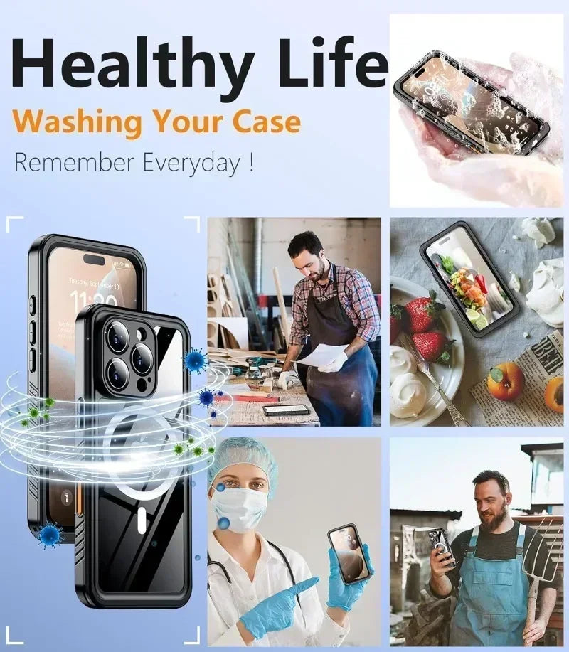 PureGuardCases IP68 Waterproof iPhone Case – Full Body MagSafe Shockproof Cover