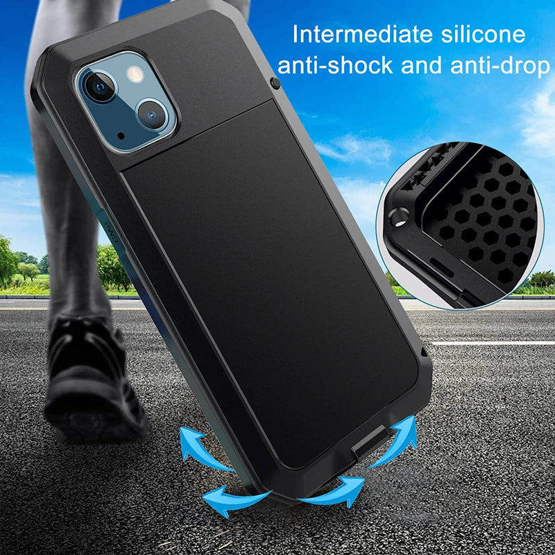 PureGuardCases IP54 Heavy Duty Metal iPhone Case – Gorilla Glass Shockproof Cover