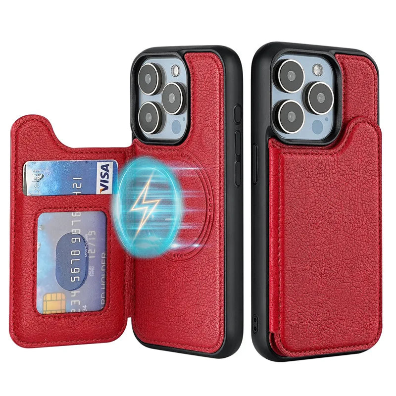 PureGuardCases Magnetic Flip Leather Wallet iPhone Case – MagSafe Protective Cover