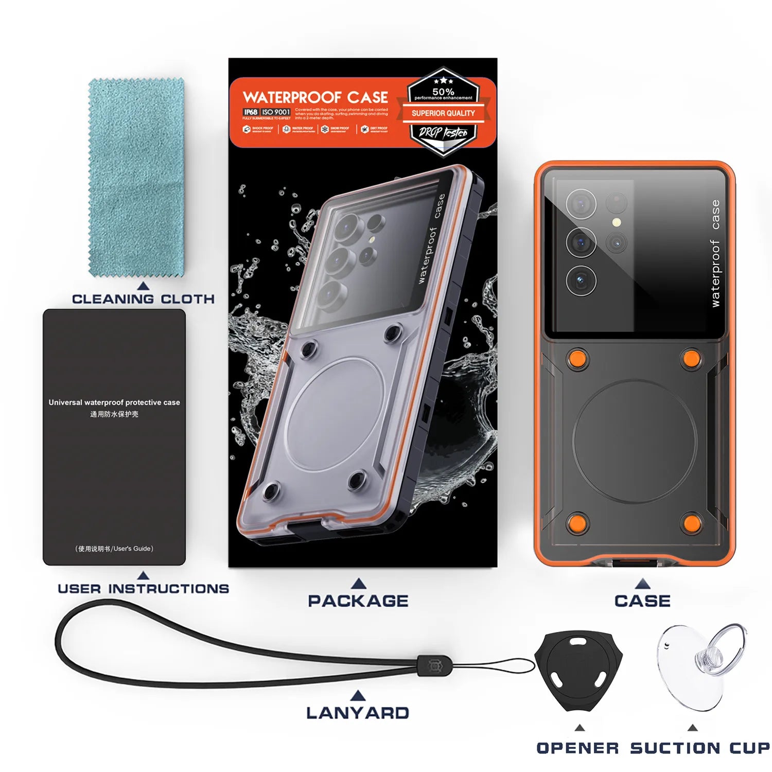 PureGuardCases IP68 Waterproof Phone Pouch for Phones Up to 6.9"