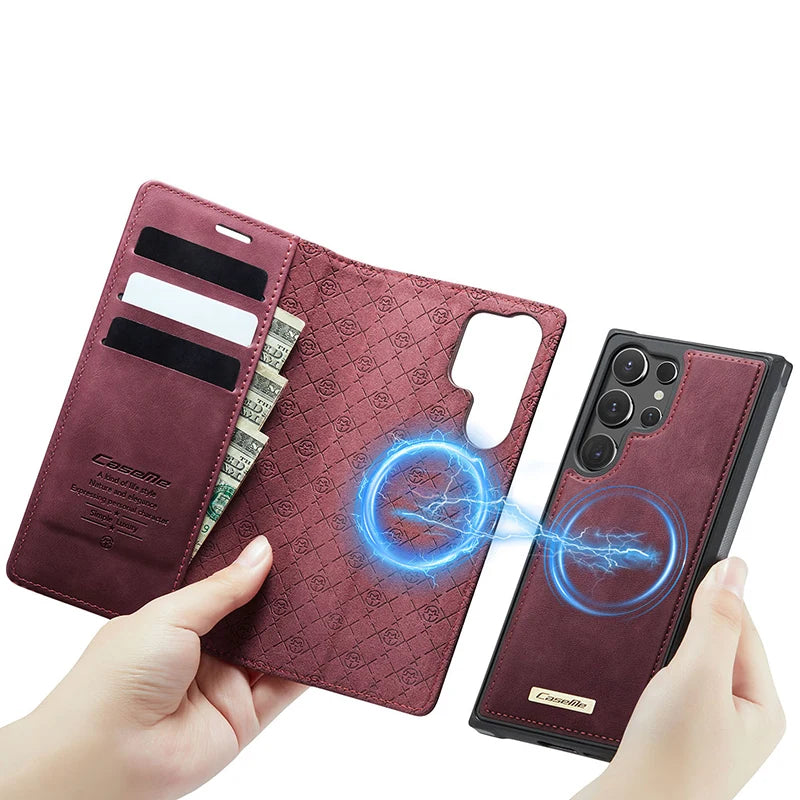PureGuardCases Detachable Magnetic Wallet Leather Flip Case for Samsung Galaxy S20-S26 - MagSafe Book Cover
