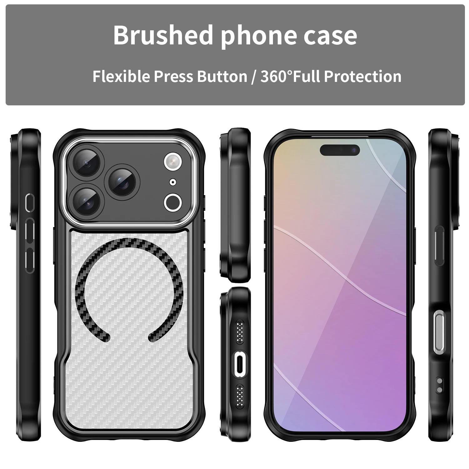 PureGuardCases Carbon Fiber Armor iPhone Case – MagSafe Shockproof Cover