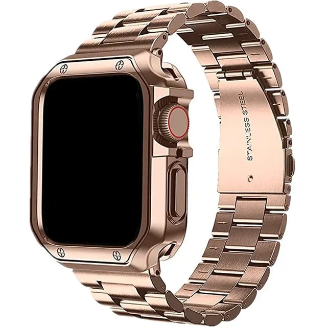 PureGuardCases Stainless Steel Band with TPU Case for Apple Watch