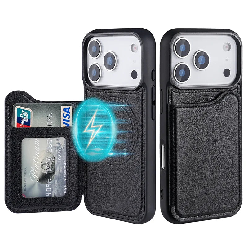 PureGuardCases Magnetic Flip Leather Wallet iPhone Case – MagSafe Protective Cover