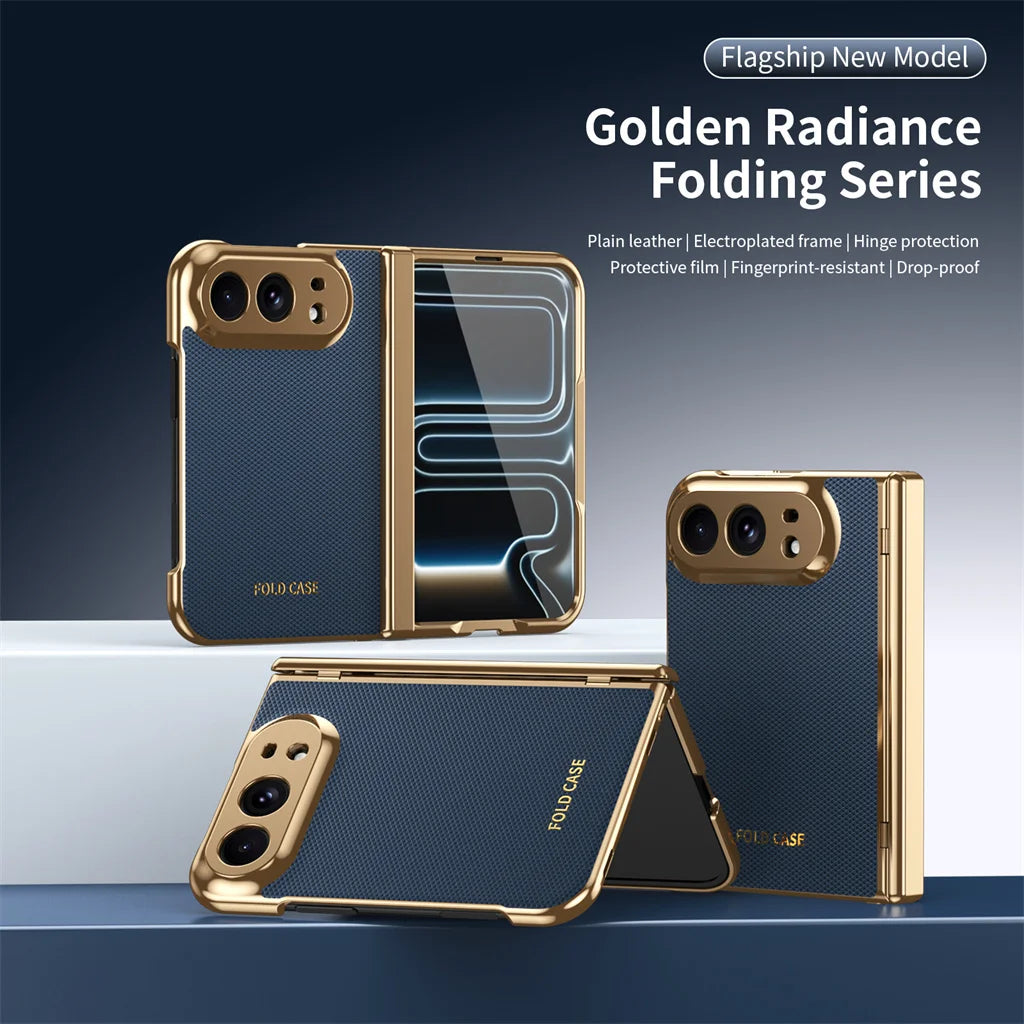 Gold Plated Leather Hinge Case for iPhone Duo, Glass Film - Product View 5