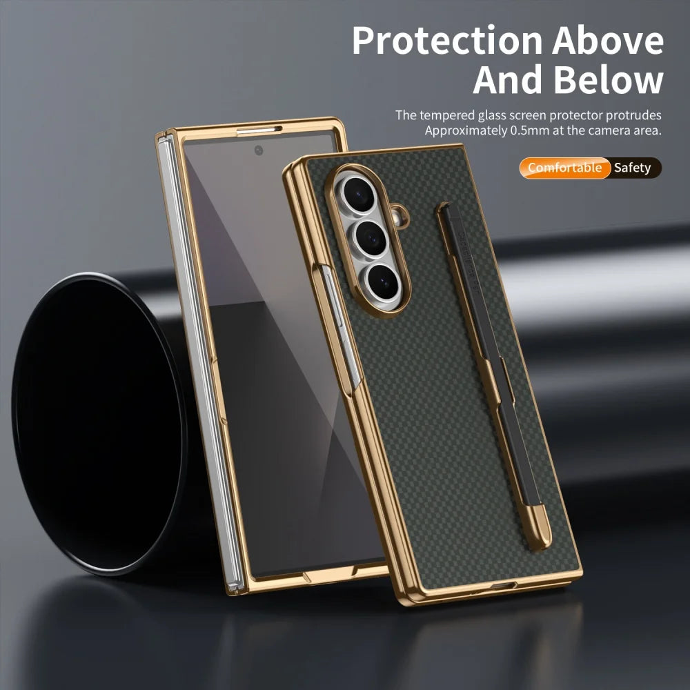 PureGuardCases Carbon Fiber Armor Case with S Pen Holder for Samsung Galaxy Z Fold