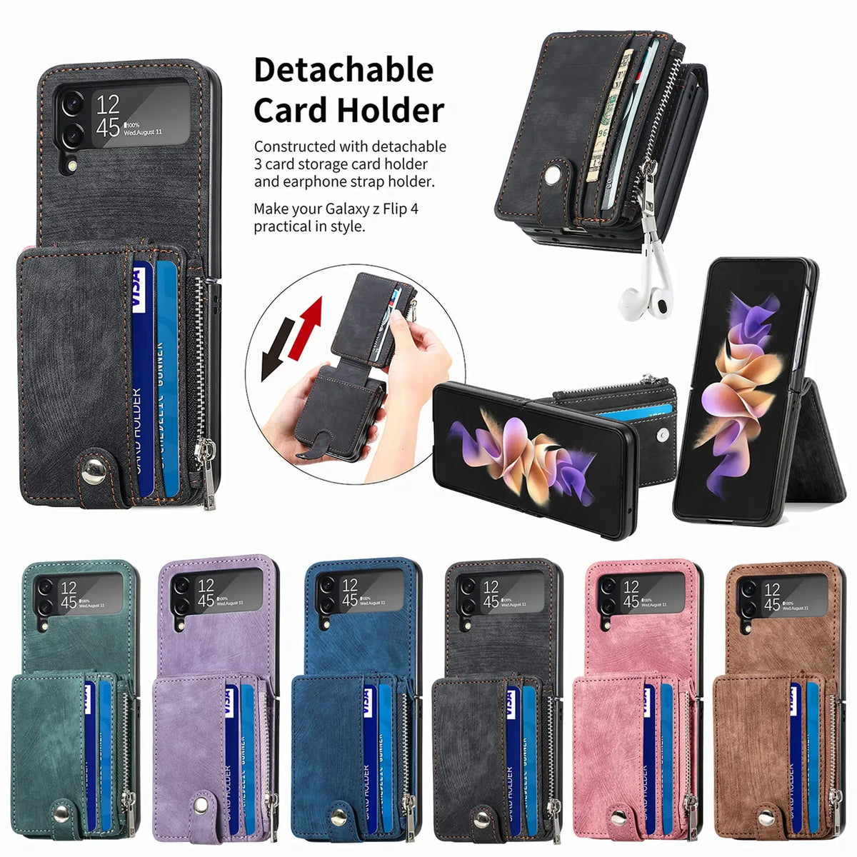 Detachable Zipper Wallet Case for Samsung Galaxy Z Flip 3-8 - image 6