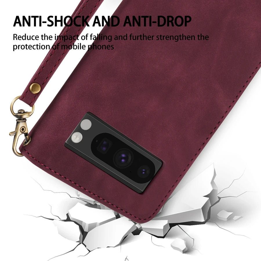 PureGuardCases Zipper Leather Wallet Case for Google Pixel