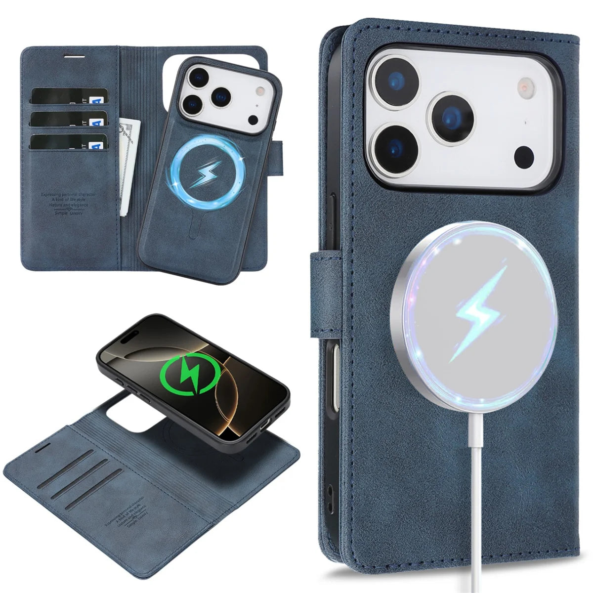 PureGuardCases 2-in-1 Magnetic Leather Wallet iPhone Case – MagSafe Card Holder Cover