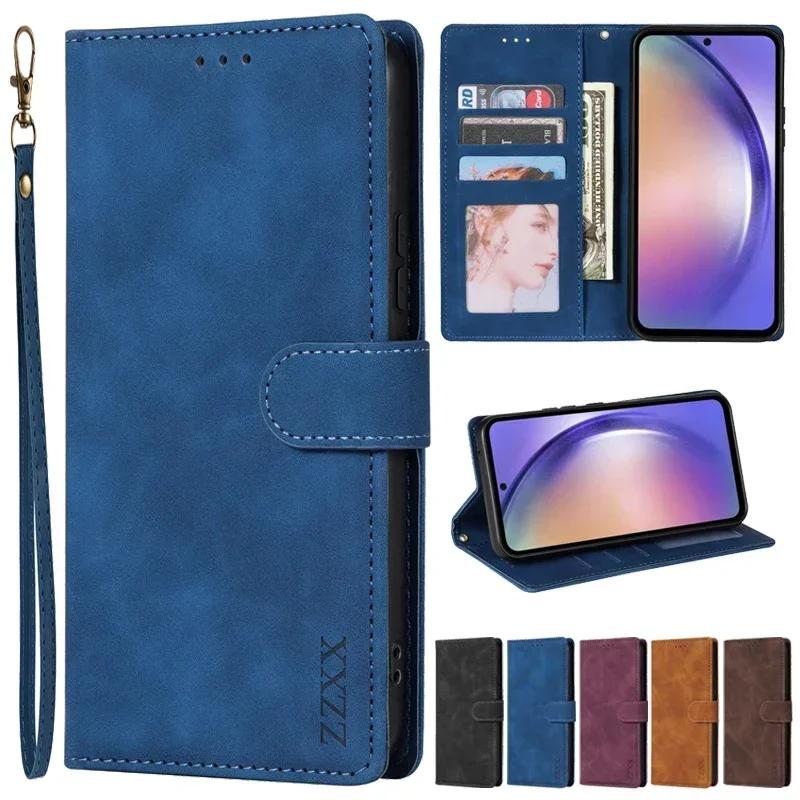 Multi-angle overview of the black Galaxy Note and S series magnetic wallet case showing card slots, stand and strap
