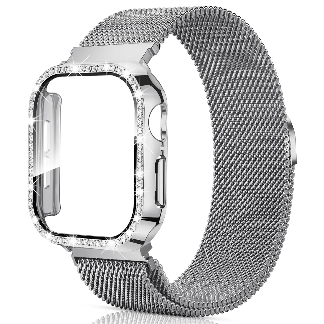 PureGuardCases Milanese Magnetic Band with Diamond Case for Apple Watch