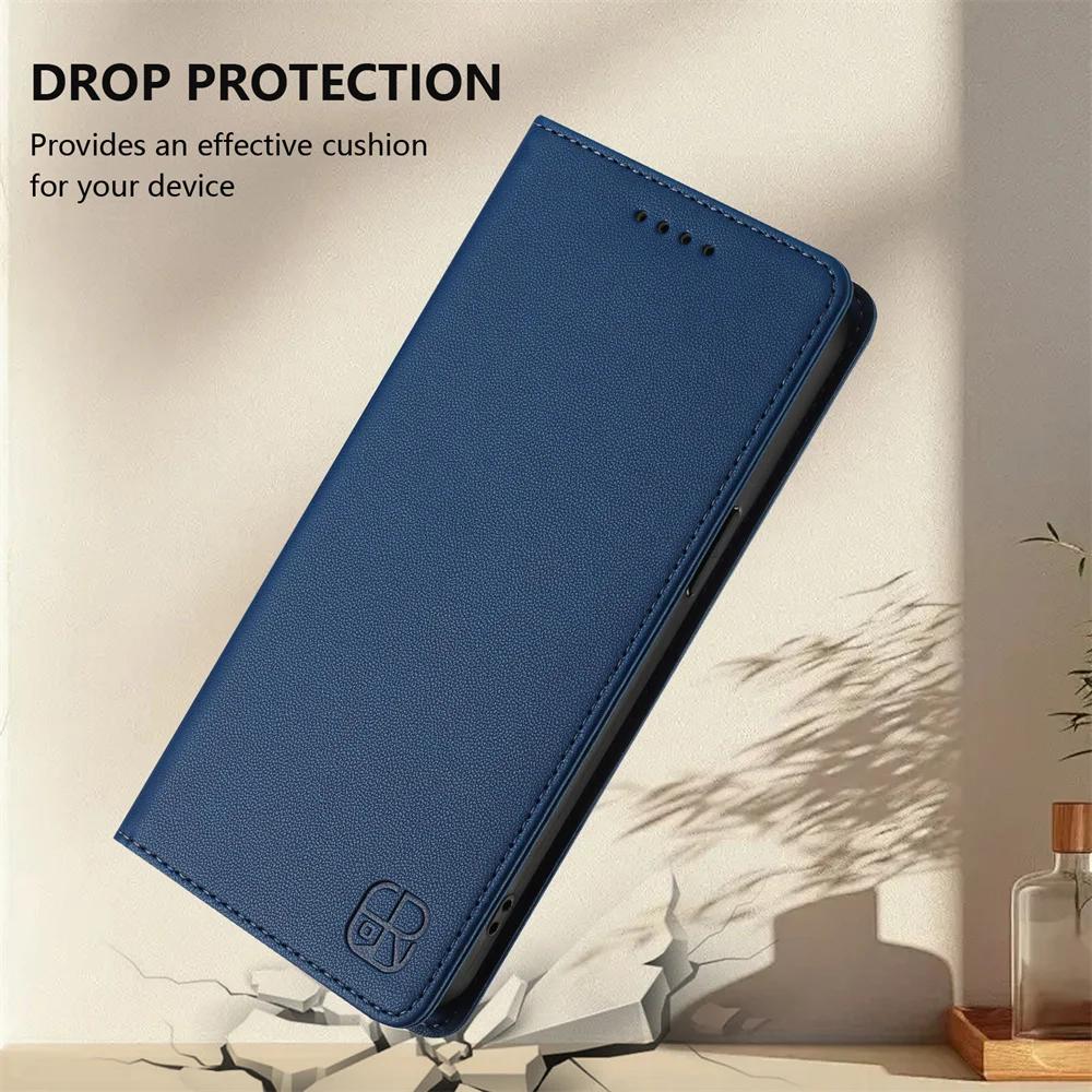 Dark blue magnetic leather folio flip wallet case for Samsung Galaxy A42 5G, A51, A32, A33, A52, A53 and A73, single view