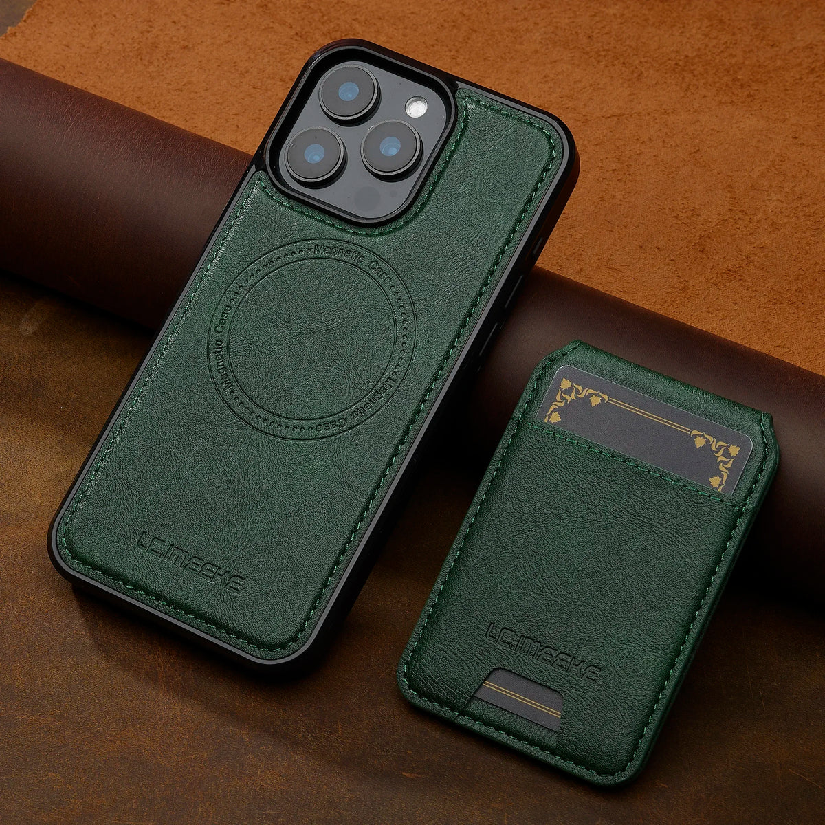 Green 2-in-1 detachable MagSafe leather flip wallet case for iPhone 18, 17, 17e, Air, 16e, 16-11 and SE series
