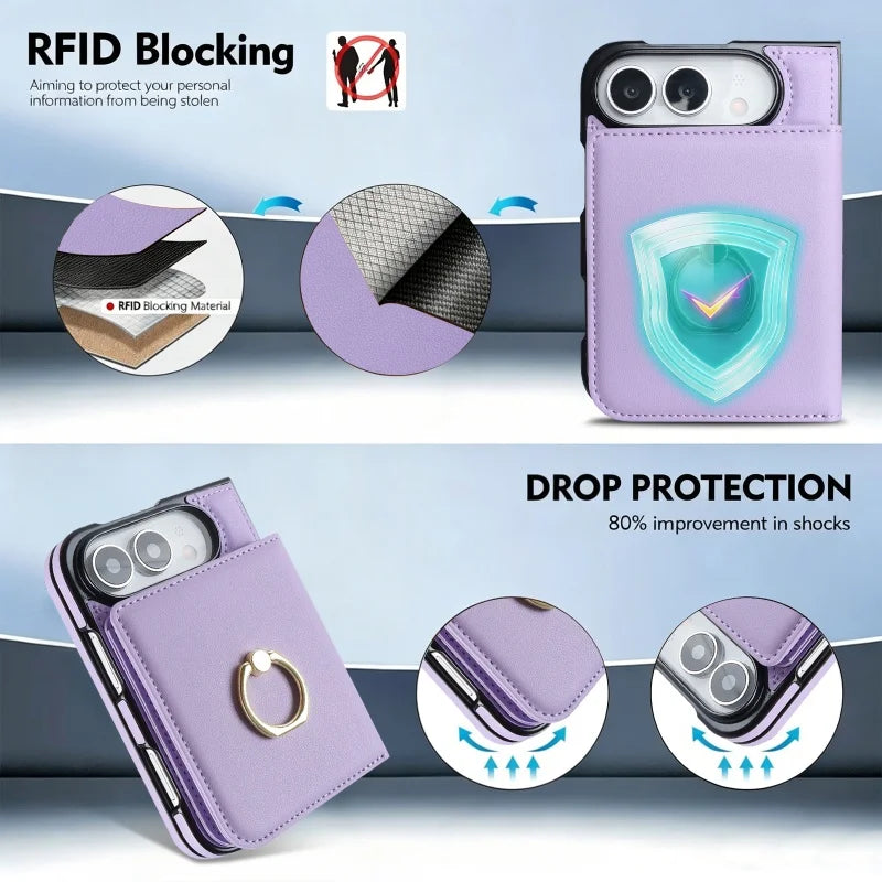 Ring Grip Leather Wallet Case for iPhone Duo, Glass Film - Product View 6