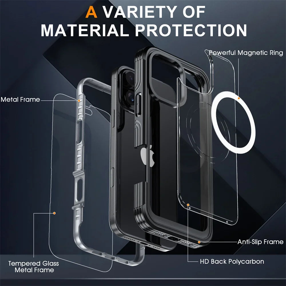 PureGuardCases Full Body Magnetic iPhone Case – MagSafe Tempered Glass Shockproof Cover
