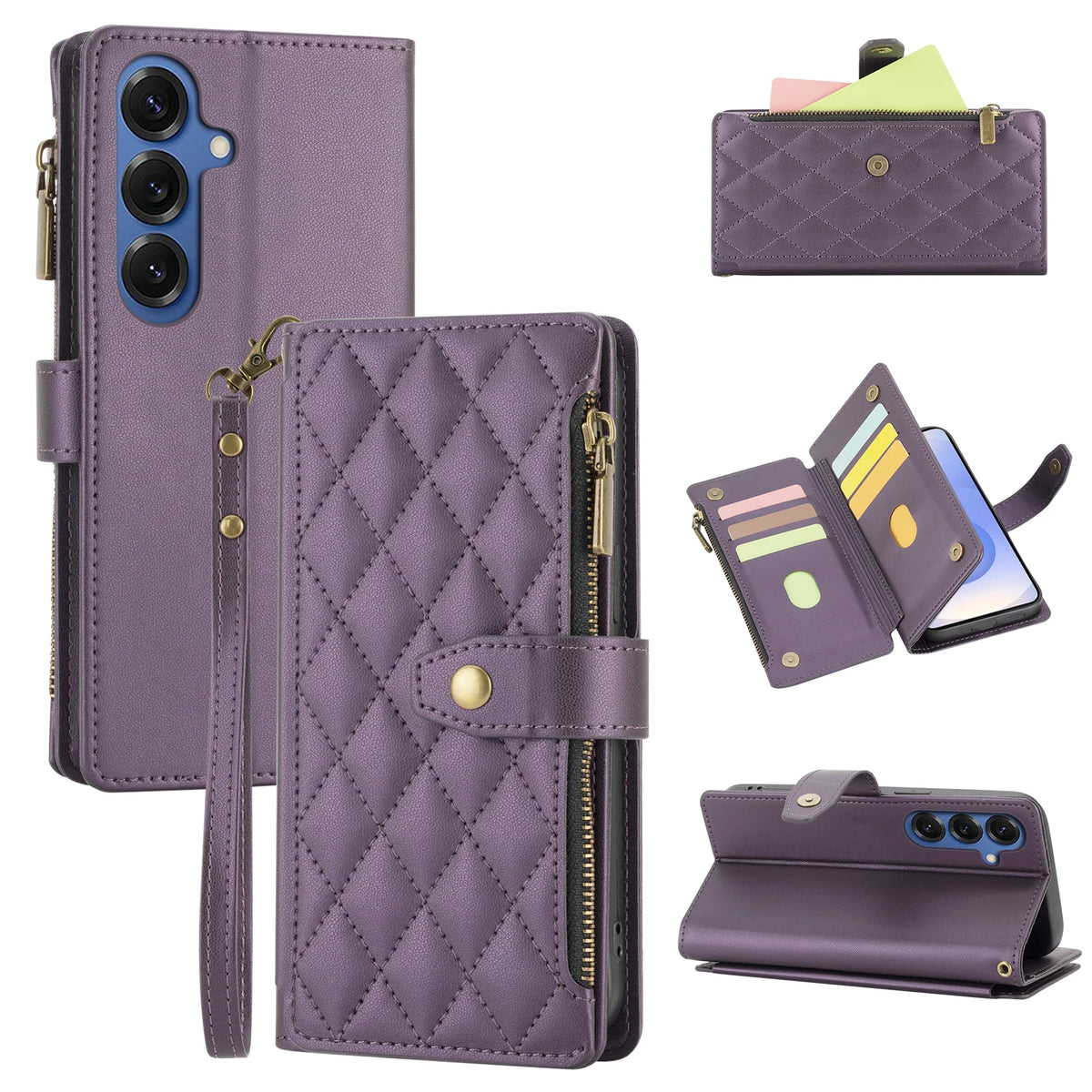 PureGuardCases Faux Leather Flip Wallet Case for Samsung Galaxy S9-S10, S20-S26 - Multi-Card & Coin Holder