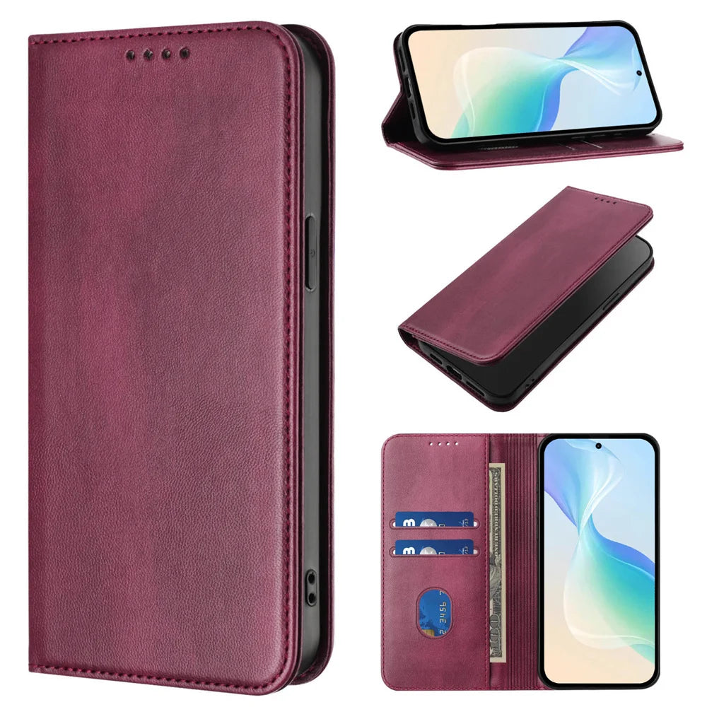 Magnetic Flip Case iPhone 11-18, Wine Red