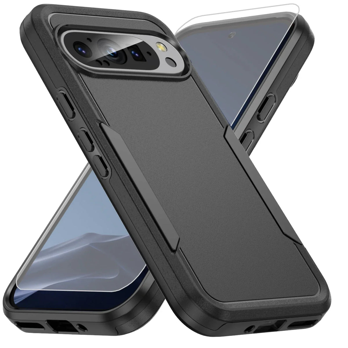 Black shockproof dual-layer hybrid case for Google Pixel 10, 9, 8, 7 and 6 series