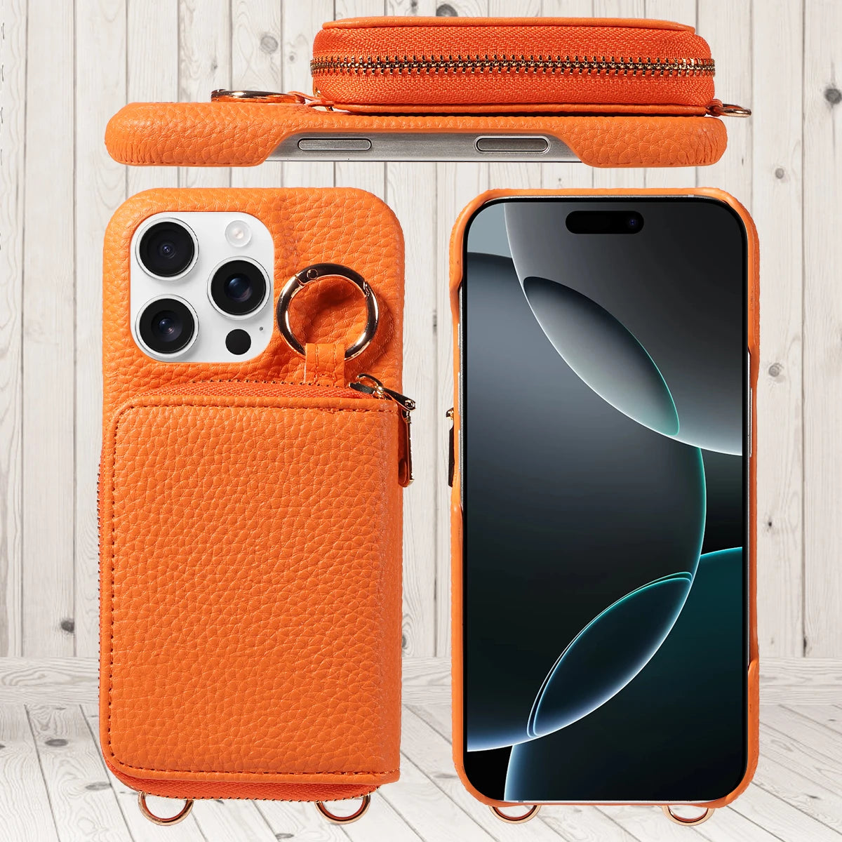 PureGuardCases Faux Leather Crossbody Wallet iPhone Case – Card Holder Protective Cover