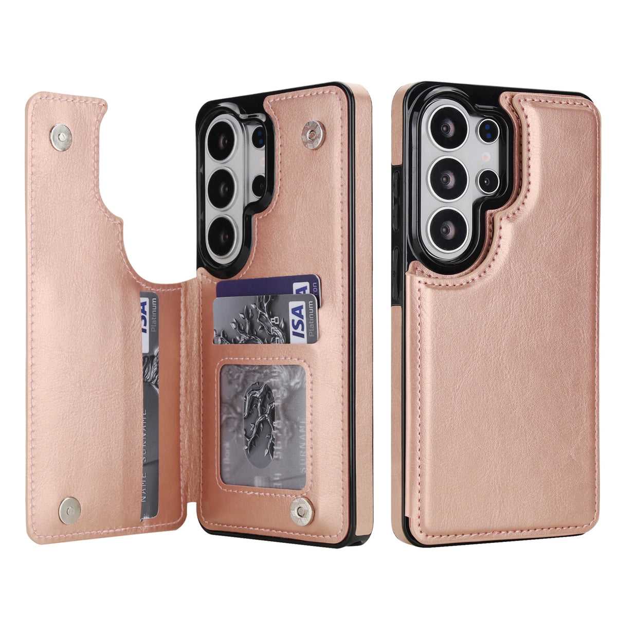 Double Button Wallet Case Galaxy S & A, Rose Gold