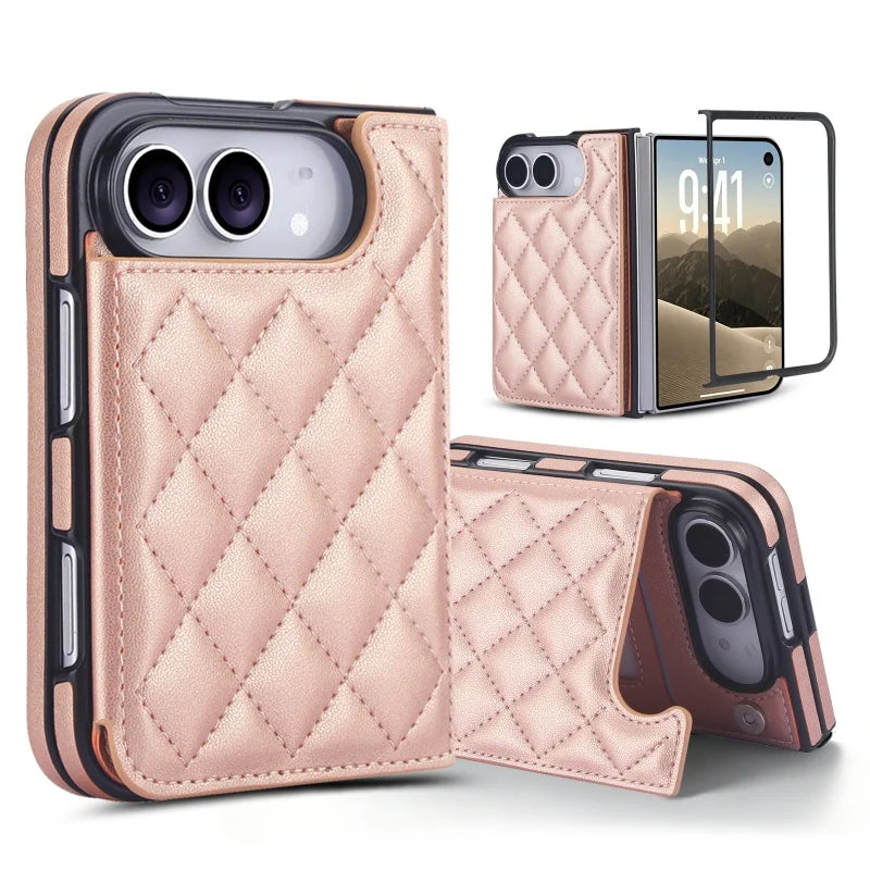 Quilted Leather Card Wallet Case for iPhone Duo, Kickstand - Product View 13